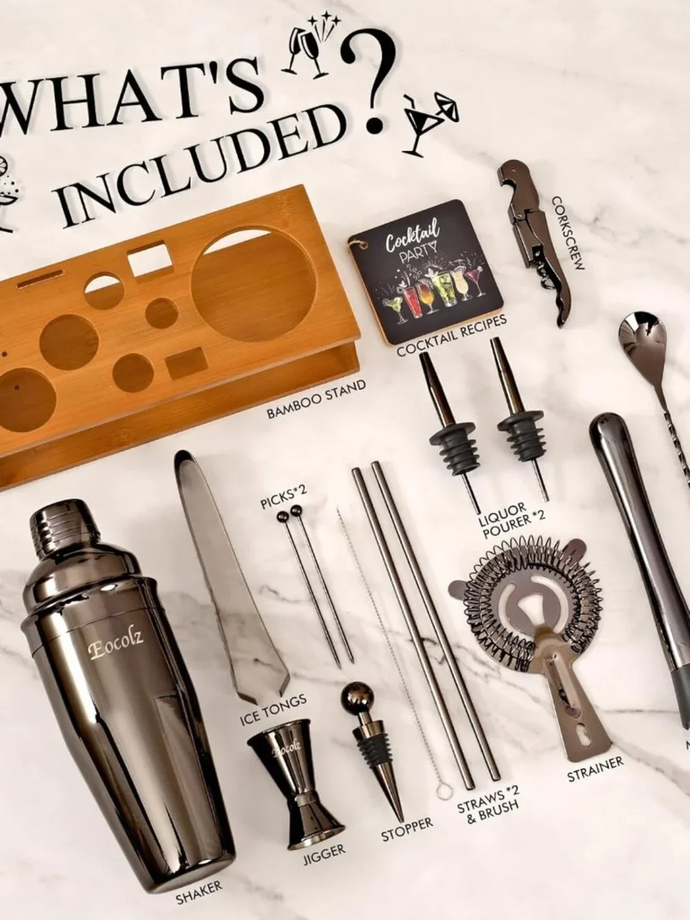Bartender Kit Cocktail Shaker Set with Stand Bar Tool Bar Set for Drink Mixing H